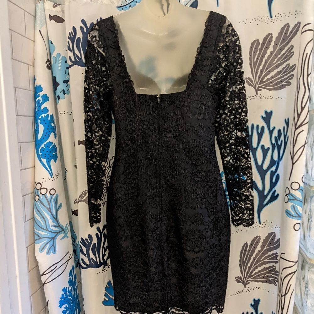 VTG 90s Black Lace Cocktail Mini Dress by Moda International Size 6 - Picture 4 of 16